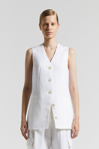 Linen and viscose single-breasted herringbone waistcoat