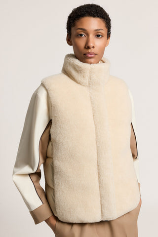 Down vest with wool and silk shearling