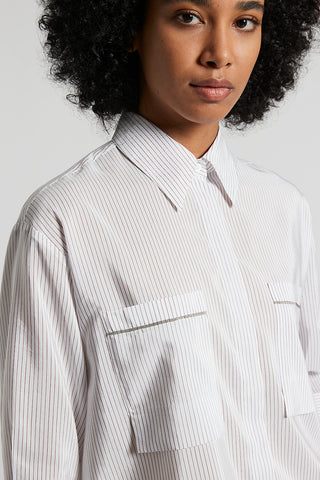 Yarn-dyed cotton silk striped habotai shirt