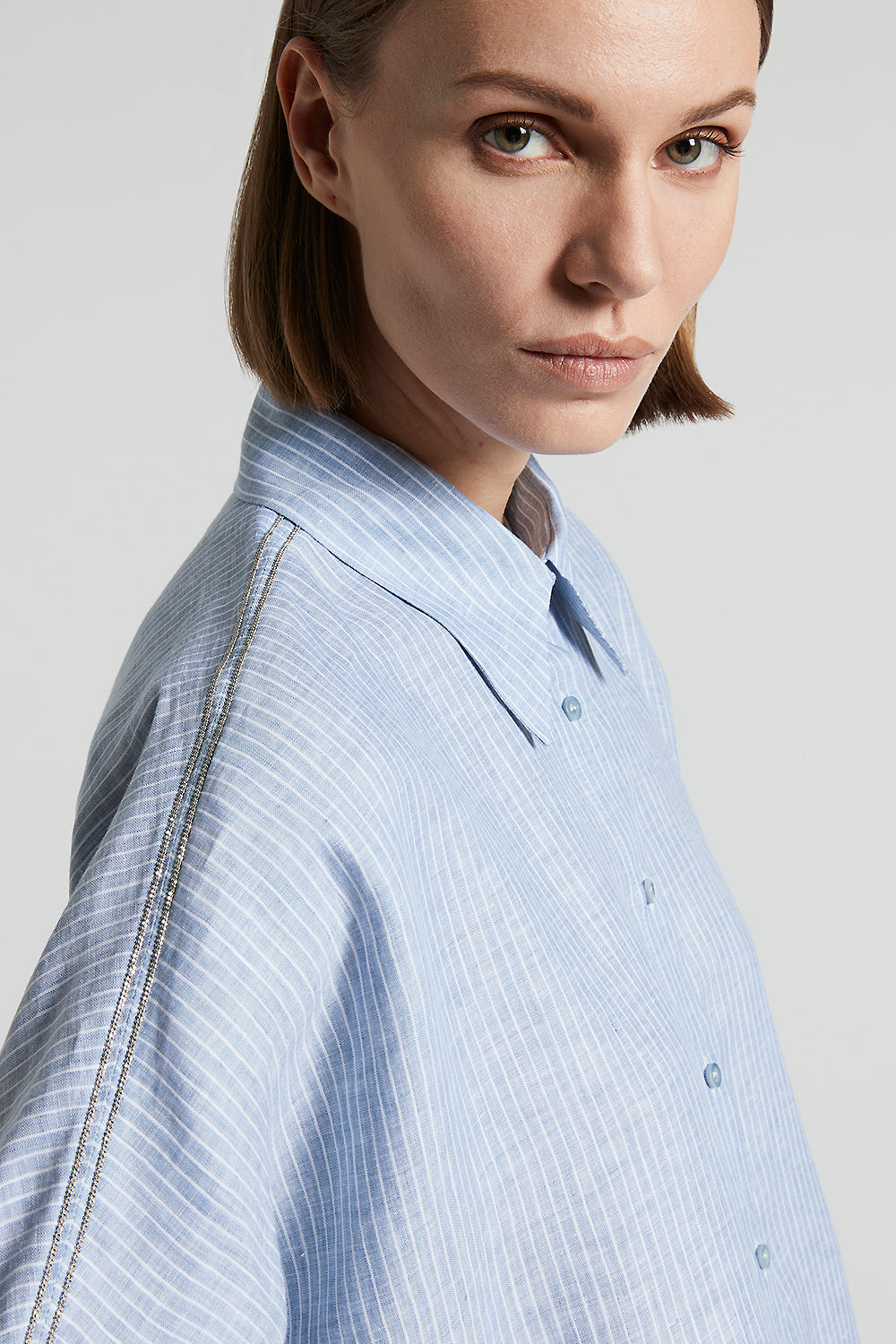 Tシャツ・カットソー PESERICO SS25 Pure linen striped canvas shirt (S06115 985) Striped pure linen shirt | Peserico US