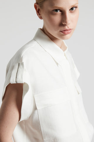 Plain-coloured pure linen gabardine shirt