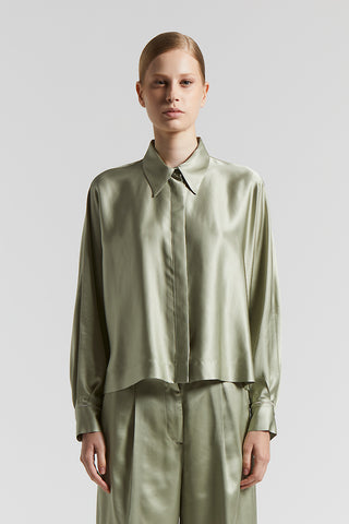 Viscose satin shirt with kimono sleeves