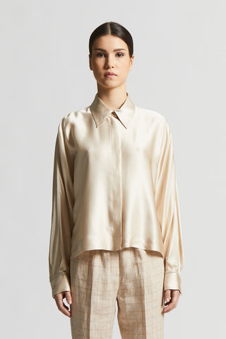 Viscose satin shirt with kimono sleeves