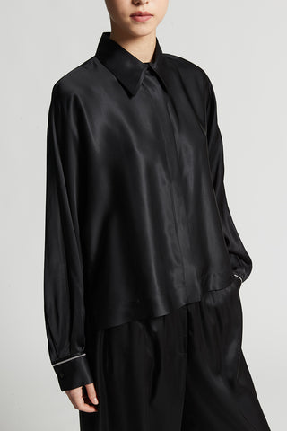 Viscose satin shirt with kimono sleeves