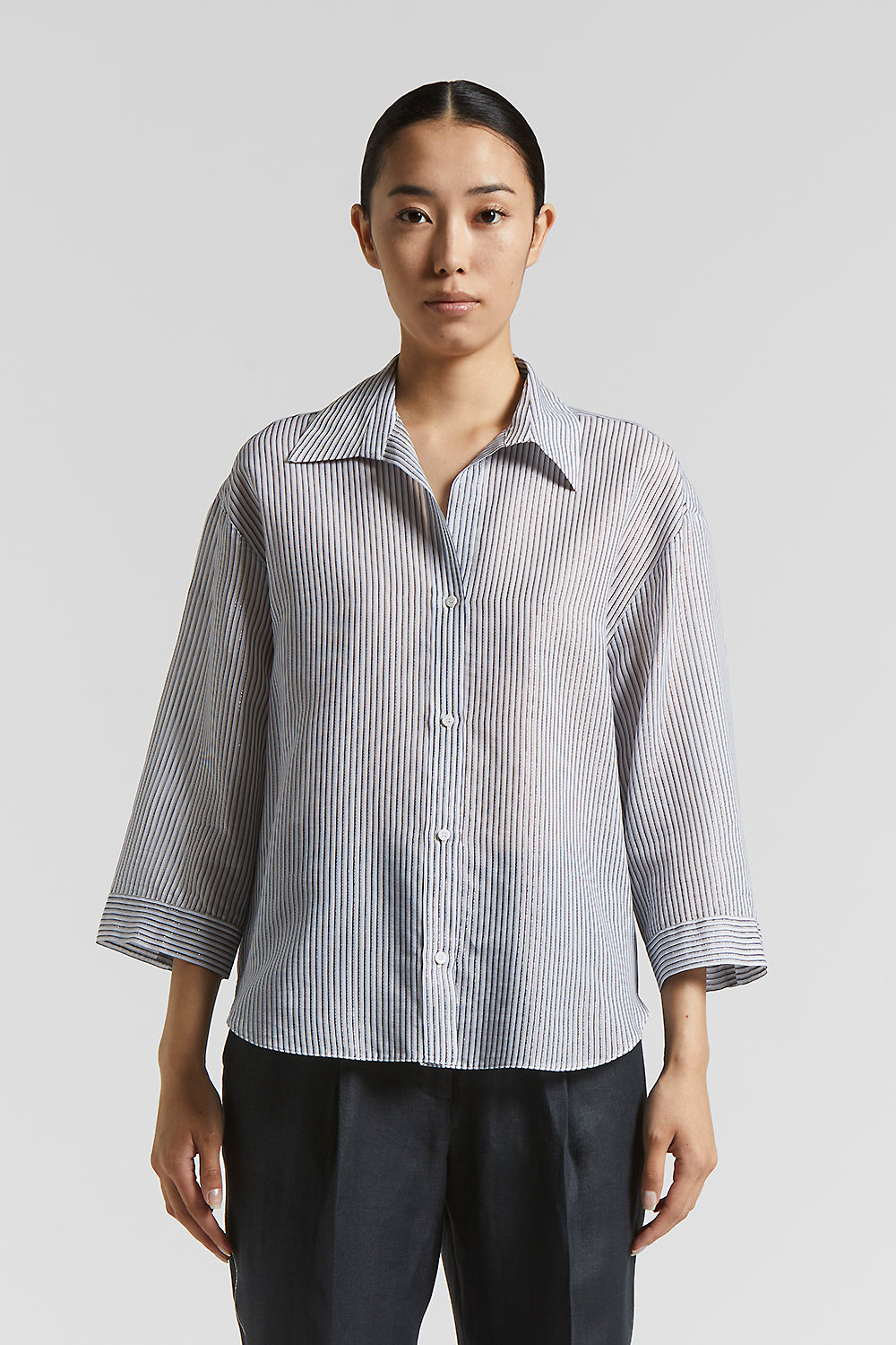 Lurex striped cotton silk organza shirt | Peserico US
