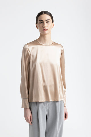 Silk satin shirt with Punto Luce