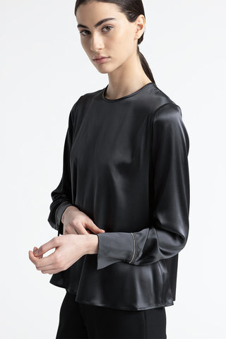 Silk satin shirt with Punto Luce