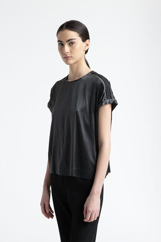 Silk satin T-shirt with Punto Luce trim