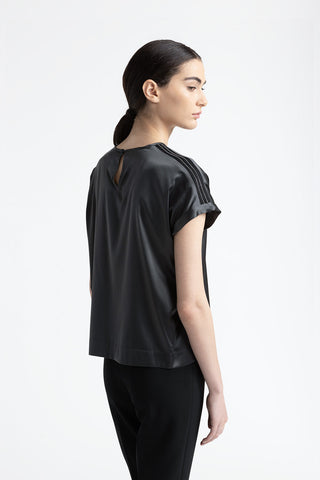 Silk satin T-shirt with Punto Luce trim