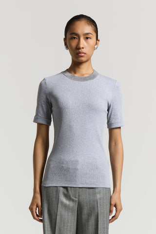 Stretch micro-rib and cotton jersey T-shirt