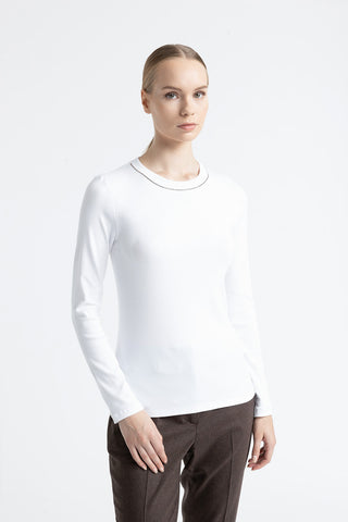 Stretch jersey T-shirt with Punto Luce trim