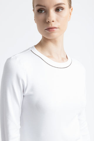 Stretch jersey T-shirt with Punto Luce trim