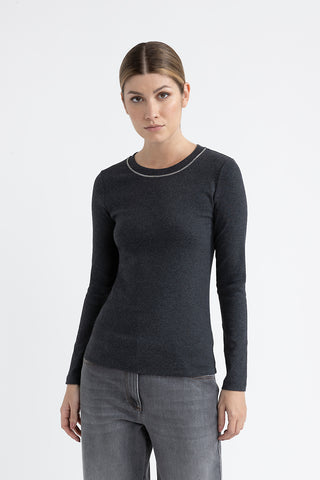 Stretch jersey T-shirt with Punto Luce trim