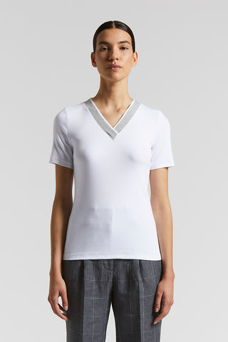 Stretch micro-ribbed jersey T-shirt