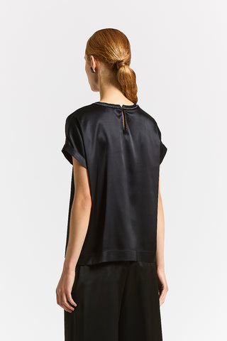 Stretch silk satin T-shirt