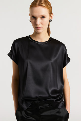 Stretch silk satin T-shirt