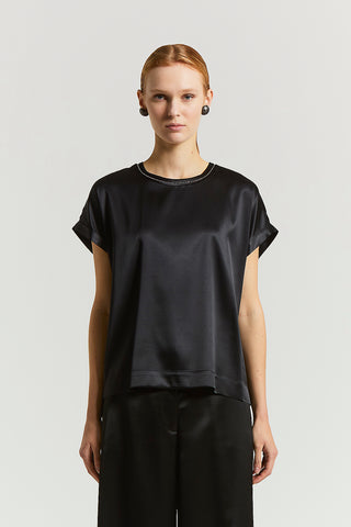 Stretch silk satin T-shirt