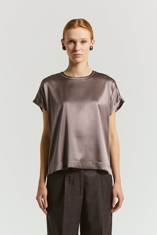 Stretch silk satin T-shirt