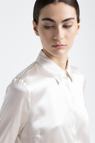 Silk shirt with Punto Luce trim