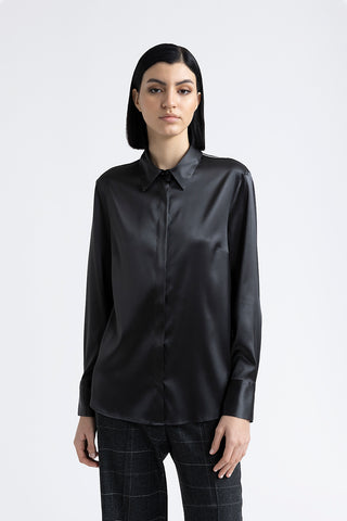 Silk shirt with Punto Luce trim