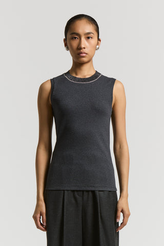 Stretch micro-rib and cotton jersey top