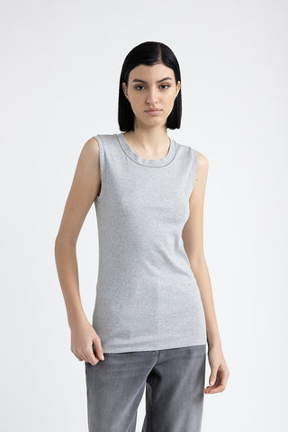 Stretch jersey top with Punto Luce trim