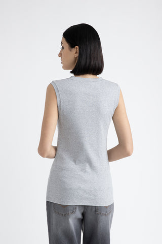 Stretch jersey top with Punto Luce trim