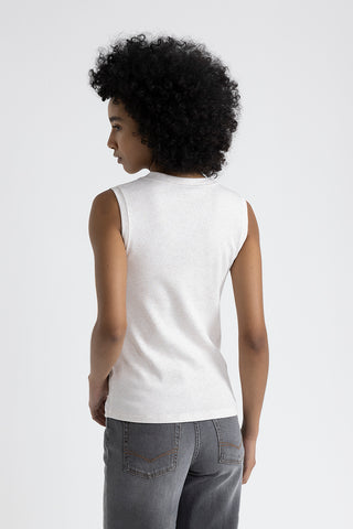 Stretch jersey top with Punto Luce trim