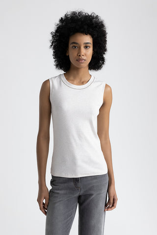 Stretch jersey top with Punto Luce trim