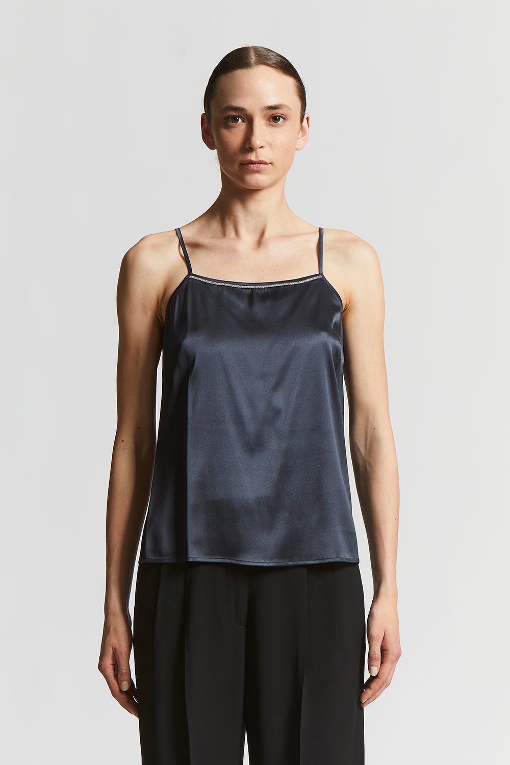 Shiny stretch silk satin T-shirt | Peserico US