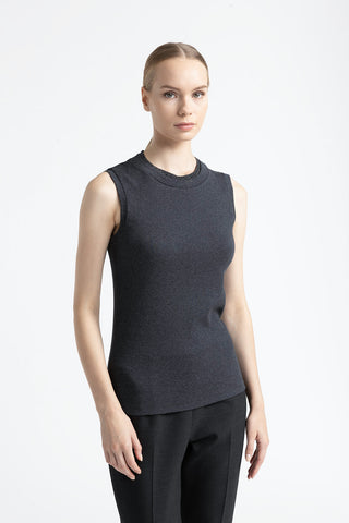 Stretch micro-rib jersey top