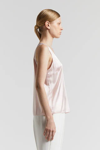 U-neck top in shiny stretch silk satin