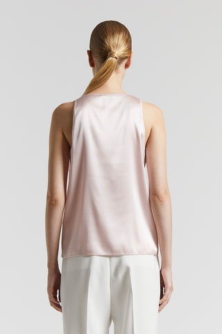 U-neck top in shiny stretch silk satin