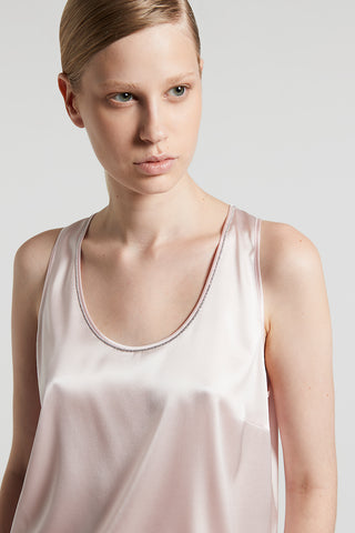 U-neck top in shiny stretch silk satin