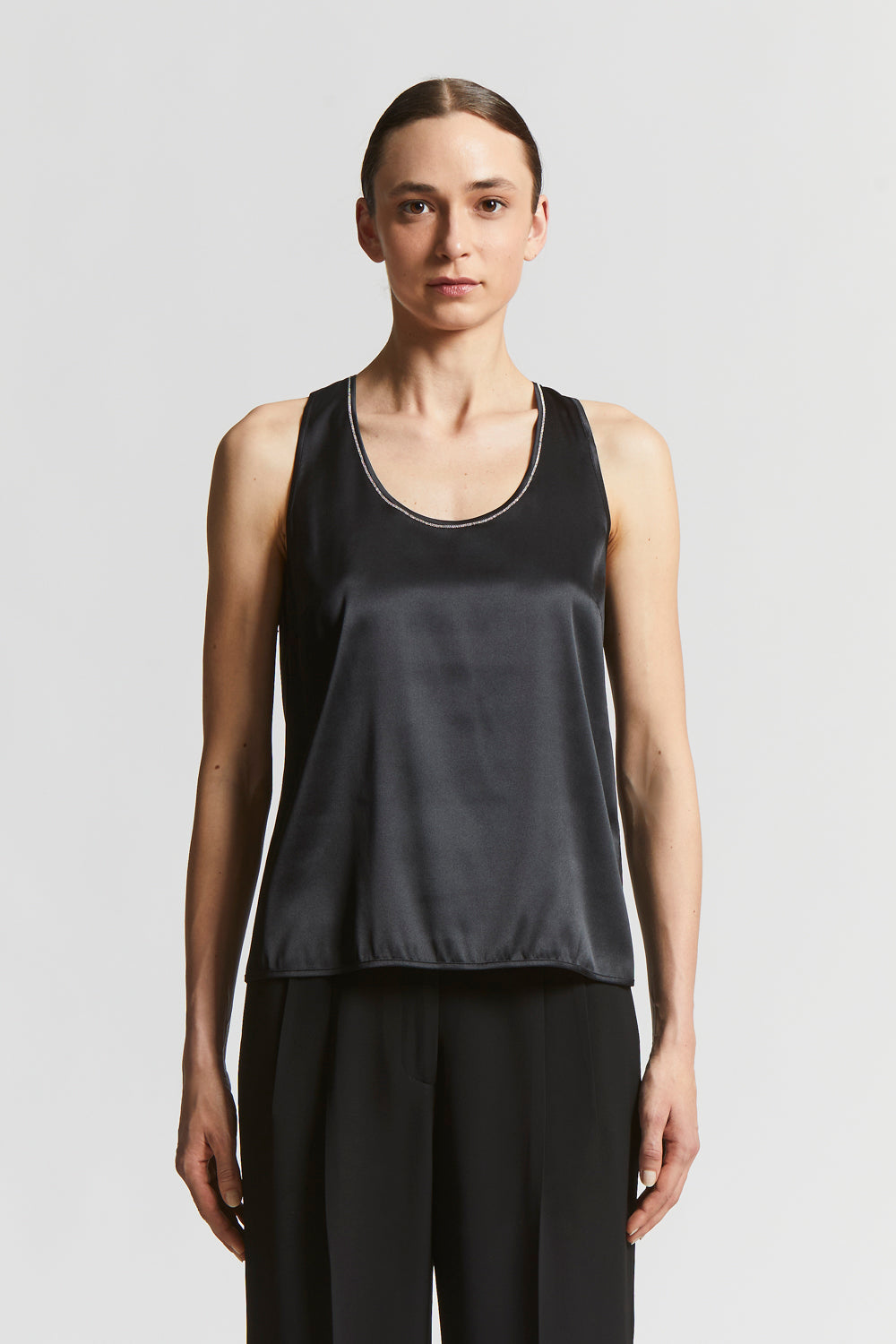 Shiny stretch silk satin T-shirt | Peserico US