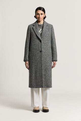 Single-breasted herringbone wool coat