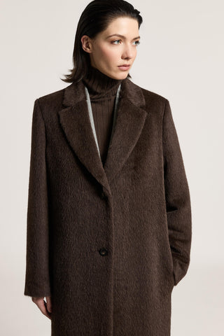 Single-breasted coat in baby suri alpaca and wool