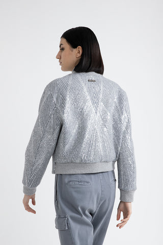 Brushed wool jacket with sequin embroidery