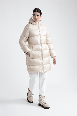 Midi goose down jacket with hood