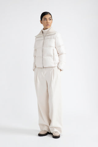 Short goose down jacket with tricot collar