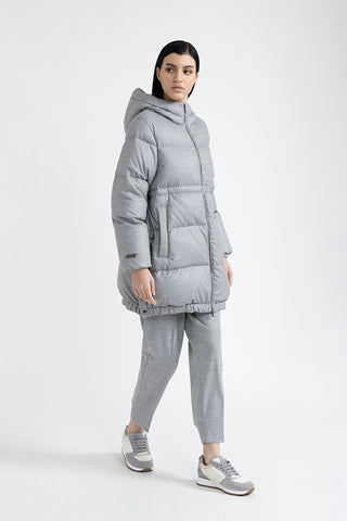 Maxi hooded goose down jacket in flannel