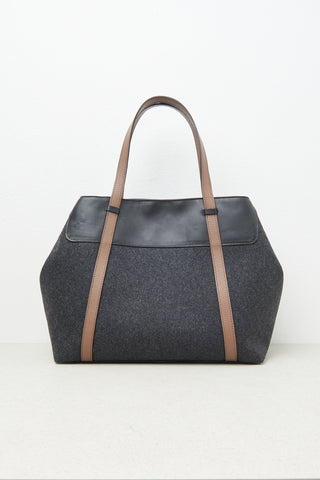 Felt, real leather and Punto Luce trim tote bag