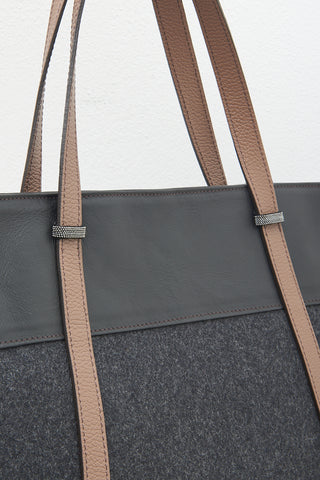 Felt, real leather and Punto Luce trim tote bag