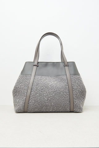 Eco-leather tote bag with sequins and Punto Luce trim