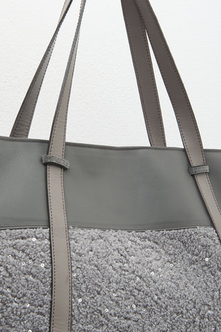 Eco-leather tote bag with sequins and Punto Luce trim