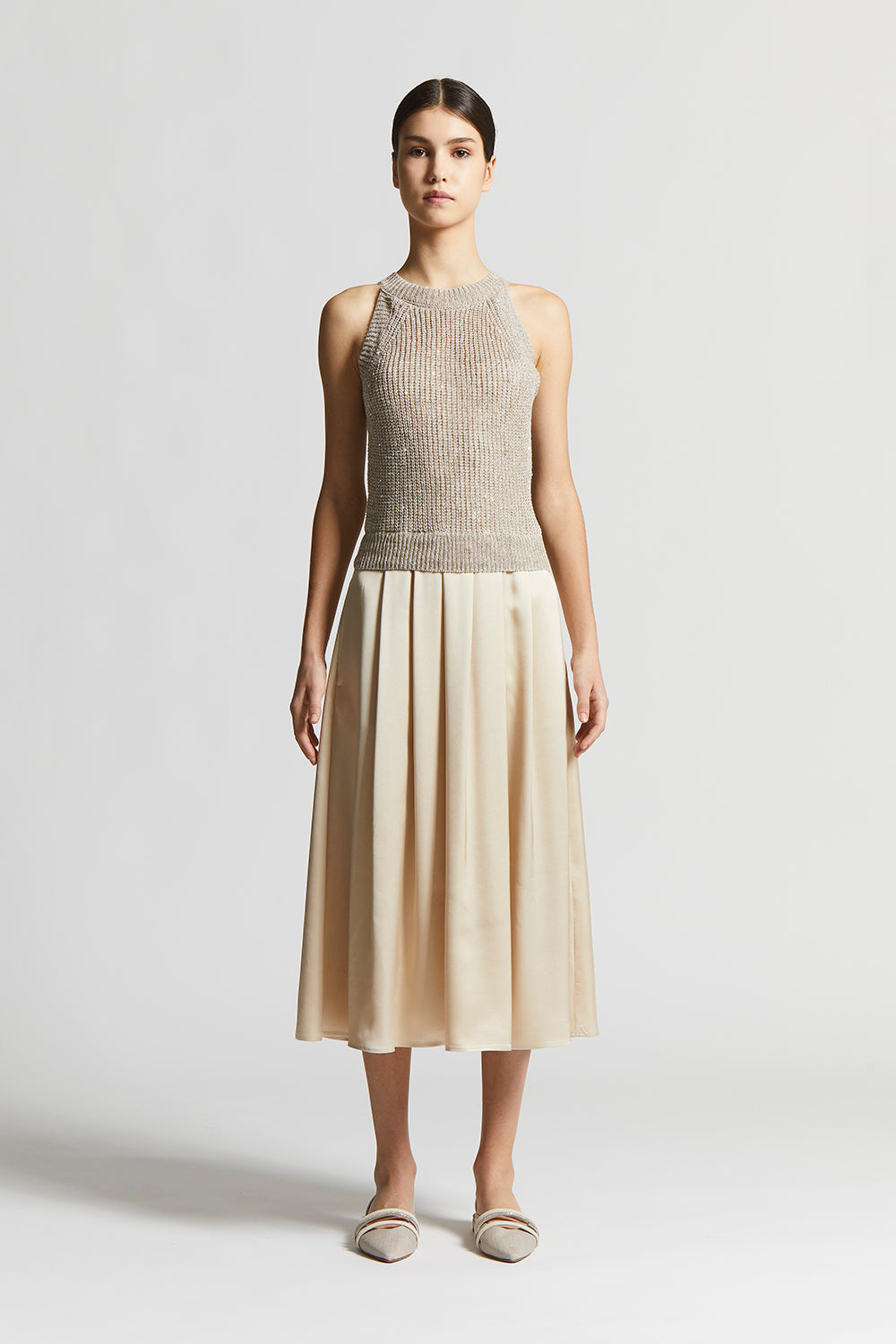 Bi-material midi dress | Peserico US