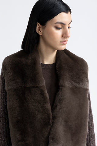 Knitted jacket with fur trim