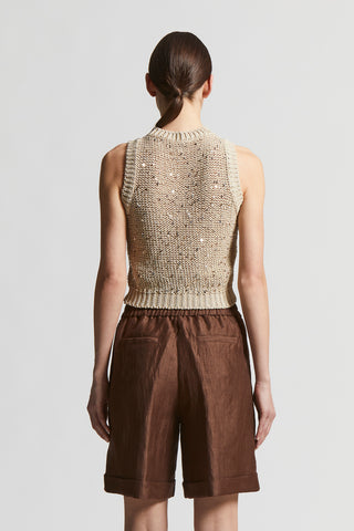 Cotton webbing top with sequins