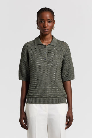 Sequined pure cotton polo shirt