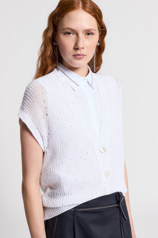 Sequined linen mouliné cardigan